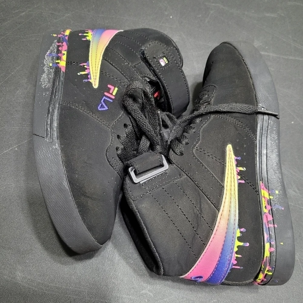 Fila Vulc Paint Drip Black And Pink Sneakers Girls Size‎ 1